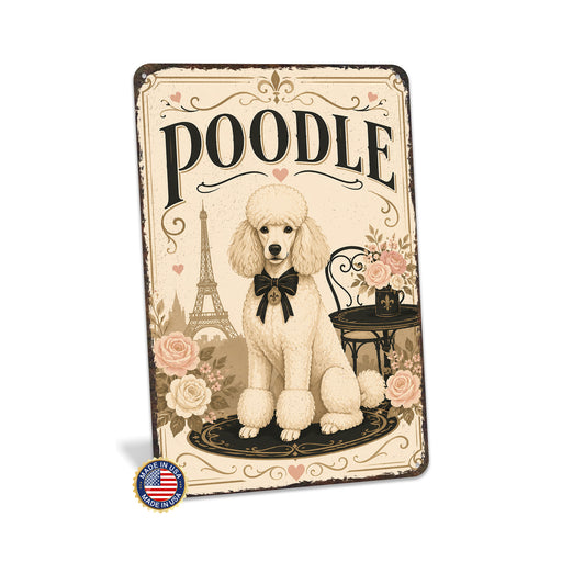 Poodle metal sign with vintage breed portrait style Poodle