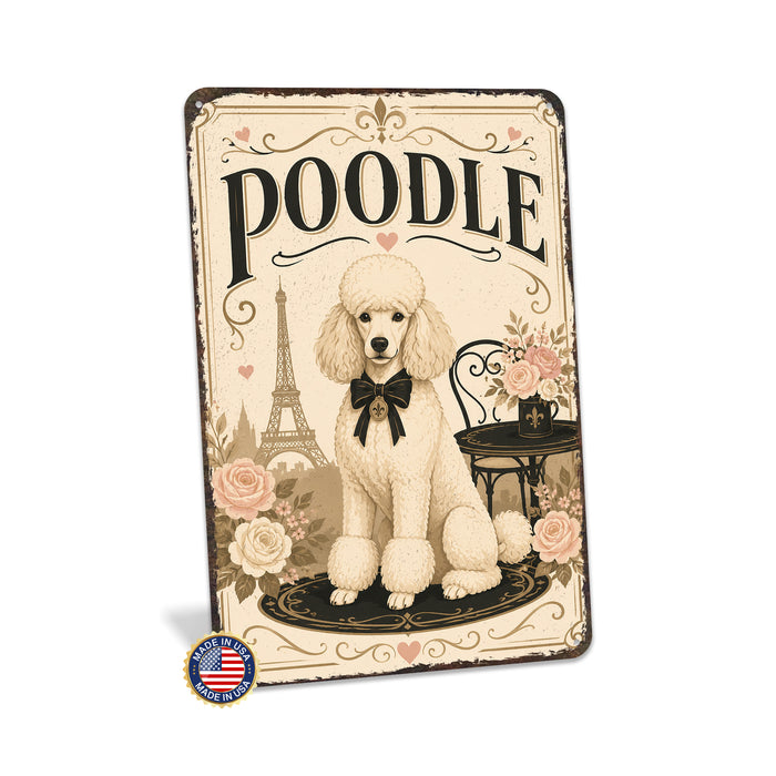 Poodle metal sign with vintage breed portrait style Poodle