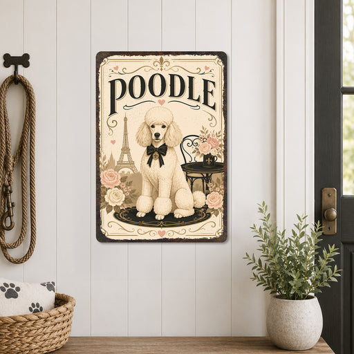 Poodle metal sign with vintage breed portrait style Poodle