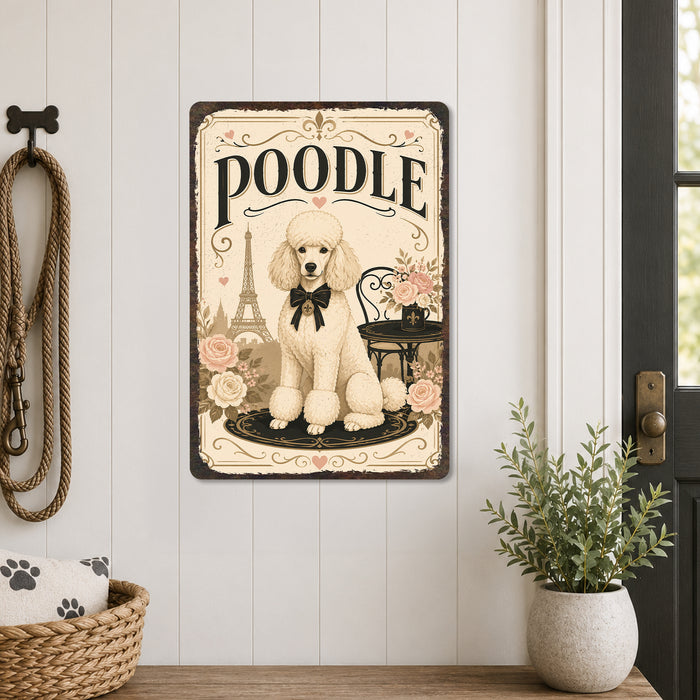 Poodle metal sign with vintage breed portrait style Poodle