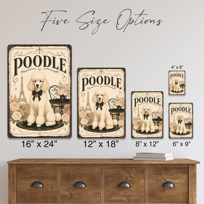 Poodle metal sign with vintage breed portrait style Poodle