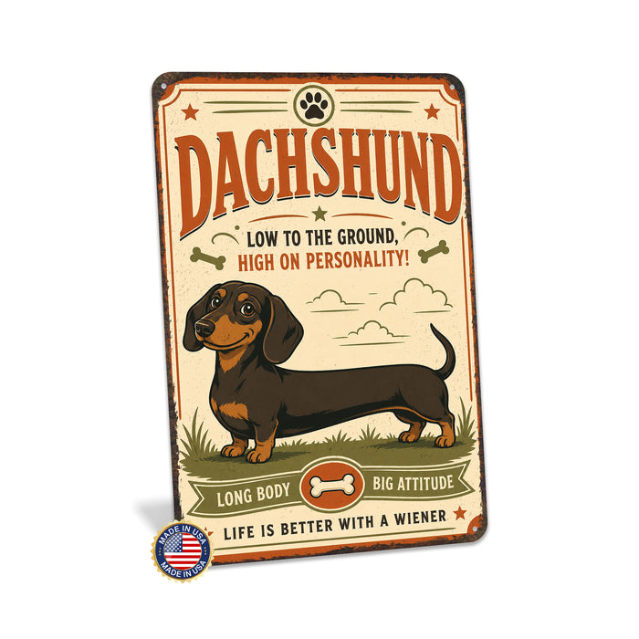 Dachshund metal sign with vintage breed portrait style Dachshund