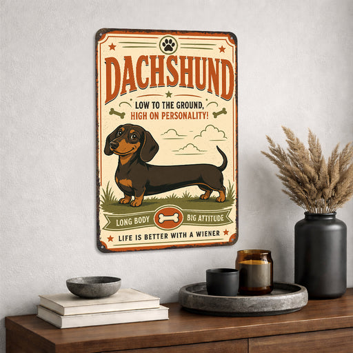 Dachshund metal sign with vintage breed portrait style Dachshund