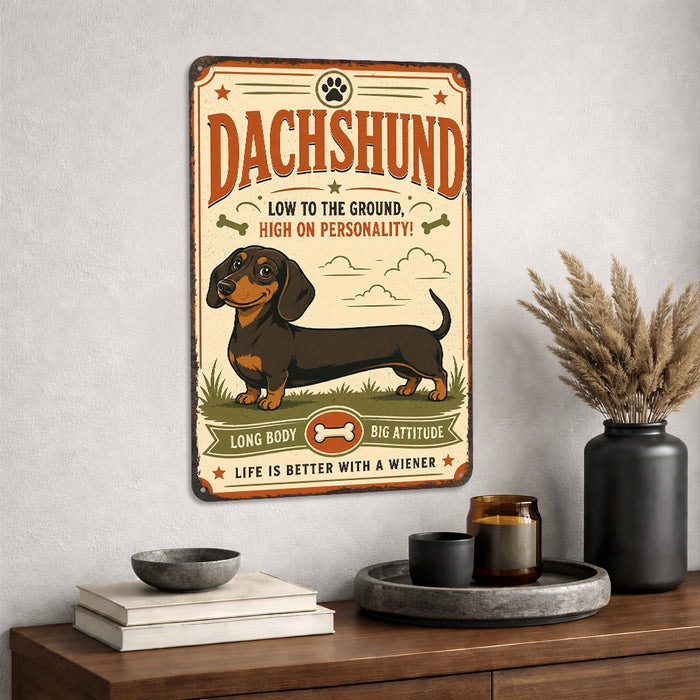 Dachshund metal sign with vintage breed portrait style Dachshund