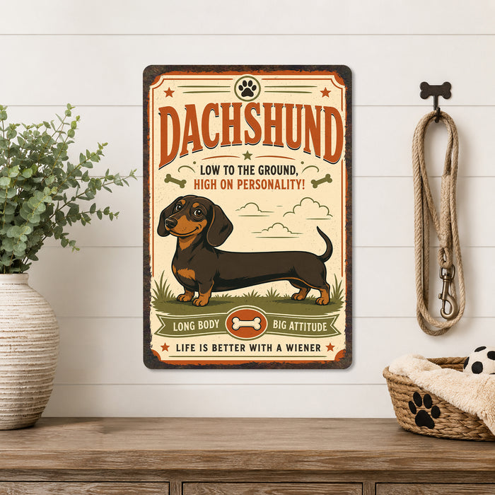 Dachshund metal sign with vintage breed portrait style Dachshund