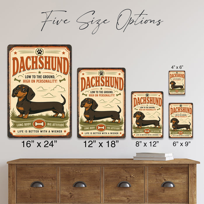 Dachshund metal sign with vintage breed portrait style Dachshund