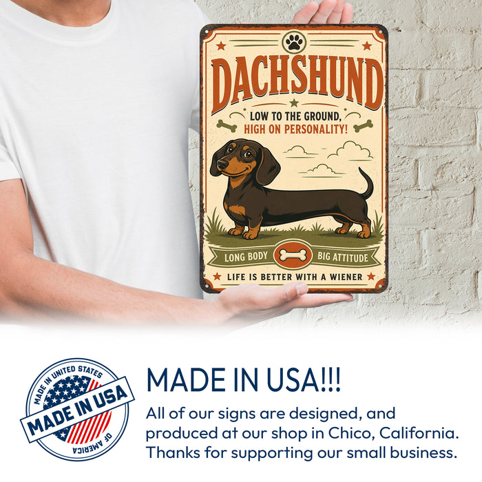 Dachshund metal sign with vintage breed portrait style Dachshund