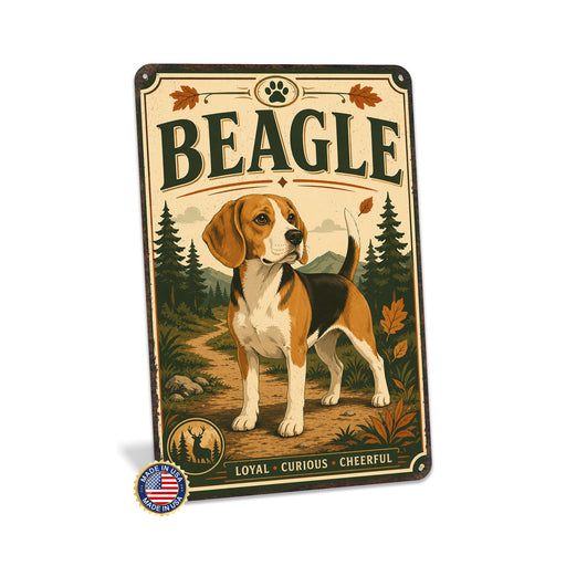 Beagle metal sign with vintage breed portrait style Beagle
