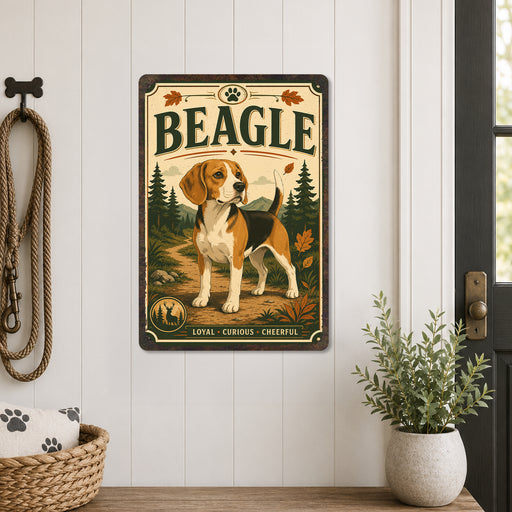 Beagle metal sign with vintage breed portrait style Beagle