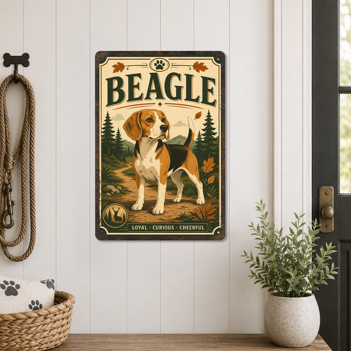 Beagle metal sign with vintage breed portrait style Beagle