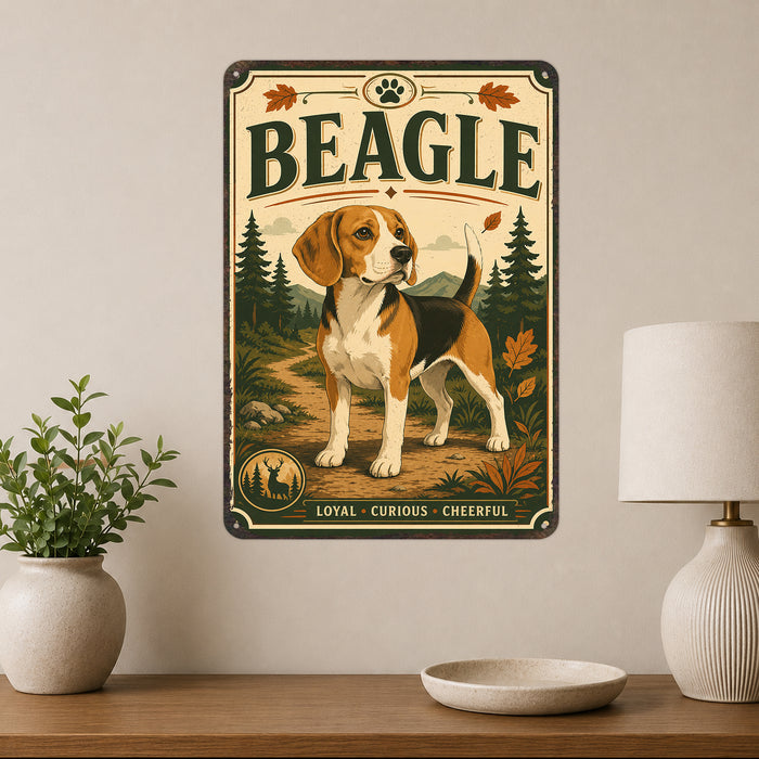 Beagle metal sign with vintage breed portrait style Beagle