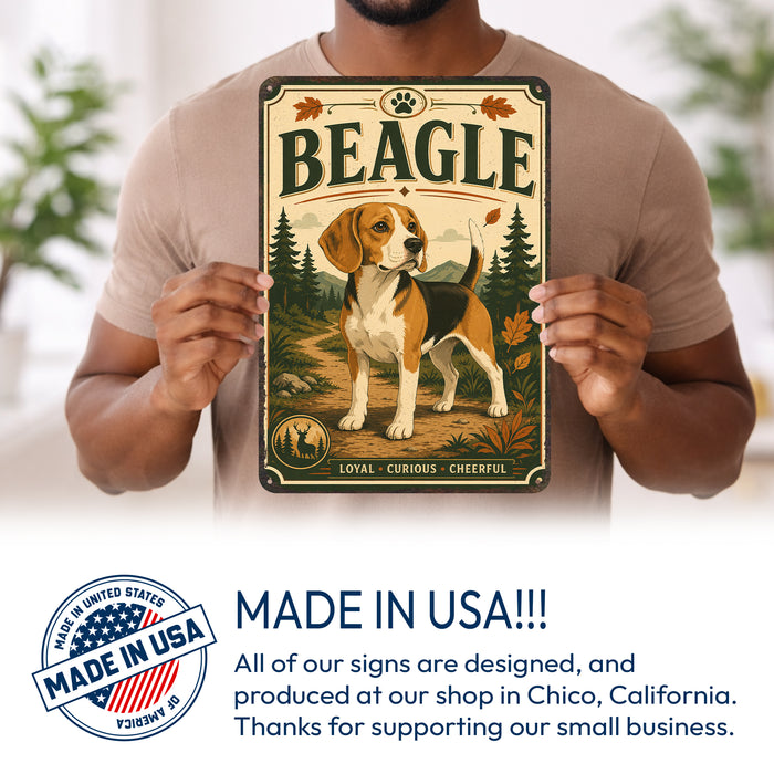 Beagle metal sign with vintage breed portrait style Beagle