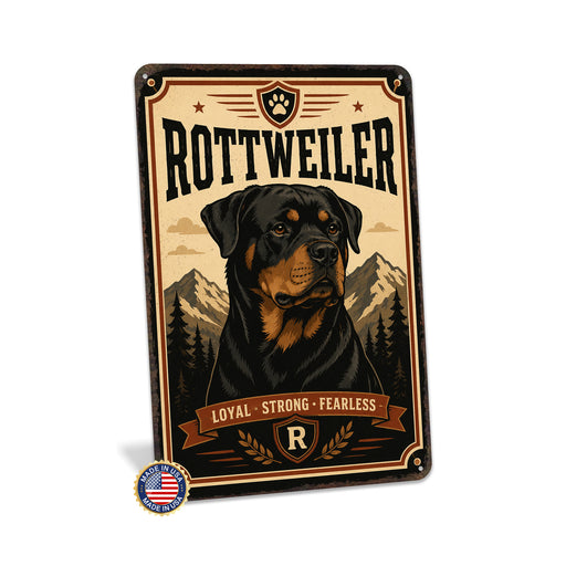 Rottweiler metal sign with vintage breed portrait style Rottweiler