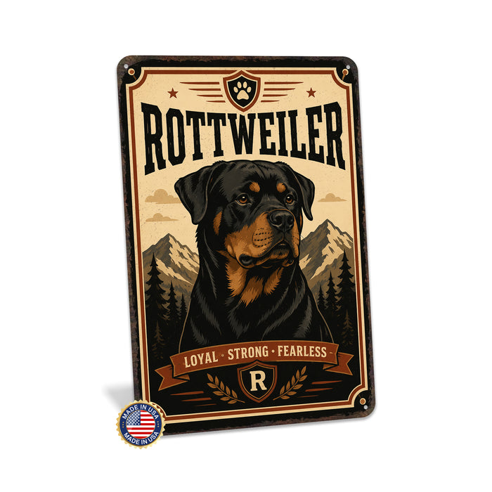 Rottweiler metal sign with vintage breed portrait style Rottweiler