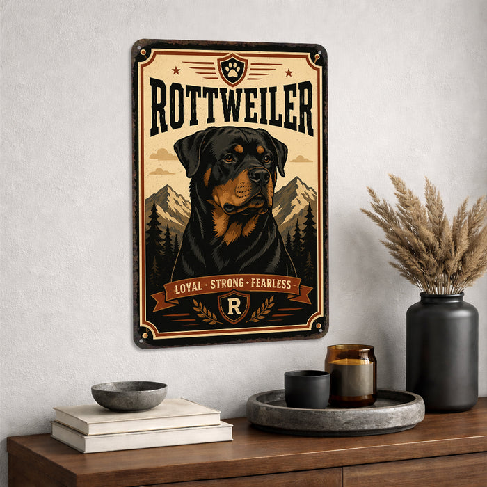 Rottweiler metal sign with vintage breed portrait style Rottweiler