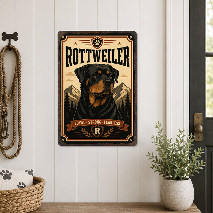 Rottweiler metal sign with vintage breed portrait style Rottweiler