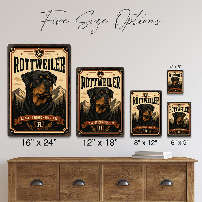 Rottweiler metal sign with vintage breed portrait style Rottweiler