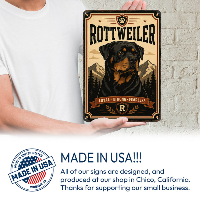 Rottweiler metal sign with vintage breed portrait style Rottweiler
