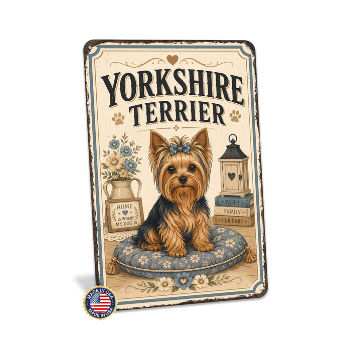 Yorkshire Terrier metal sign with vintage breed portrait style Yorkshire Terrier