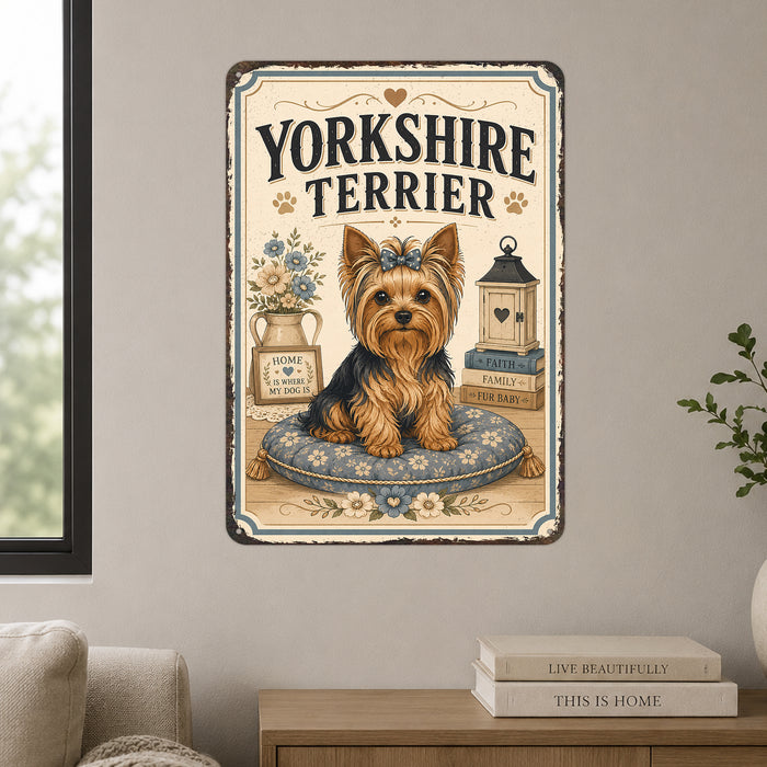 Yorkshire Terrier metal sign with vintage breed portrait style Yorkshire Terrier
