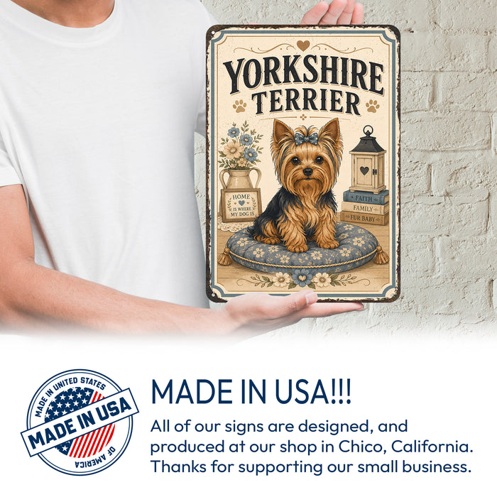 Yorkshire Terrier metal sign with vintage breed portrait style Yorkshire Terrier