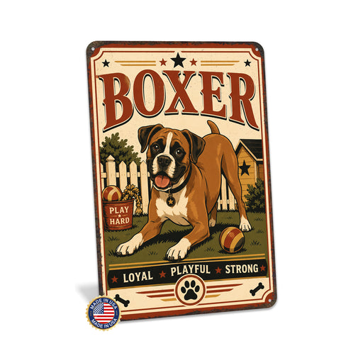 Boxer metal sign with vintage breed portrait style Boxer