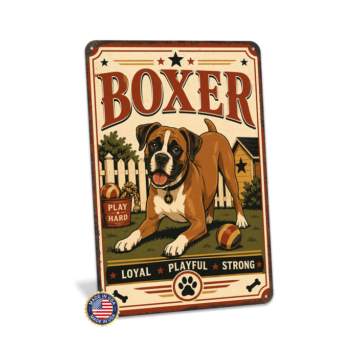 Boxer metal sign with vintage breed portrait style Boxer