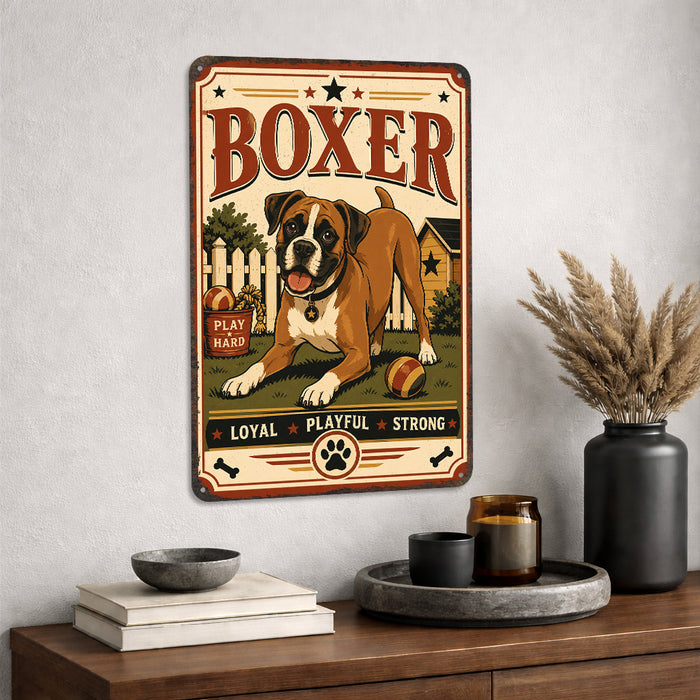 Boxer metal sign with vintage breed portrait style Boxer