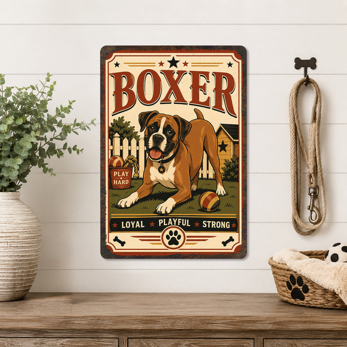 Boxer metal sign with vintage breed portrait style Boxer