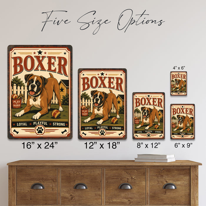 Boxer metal sign with vintage breed portrait style Boxer