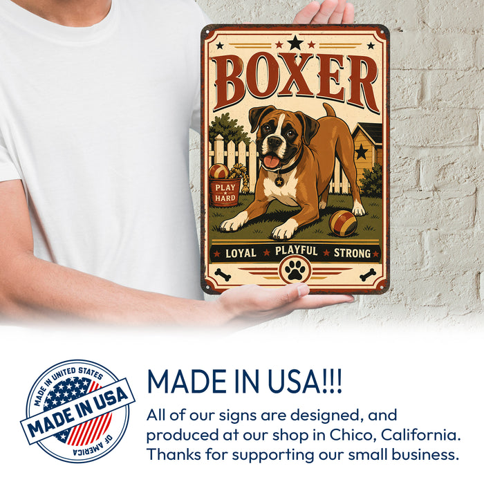 Boxer metal sign with vintage breed portrait style Boxer