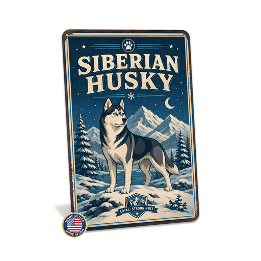 Siberian Husky metal sign with vintage breed portrait style Siberian Husky