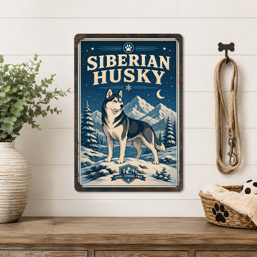 Siberian Husky metal sign with vintage breed portrait style Siberian Husky