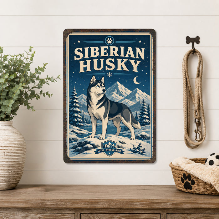 Siberian Husky metal sign with vintage breed portrait style Siberian Husky