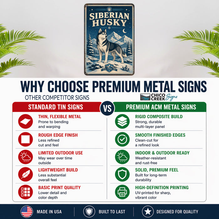 Siberian Husky metal sign with vintage breed portrait style Siberian Husky