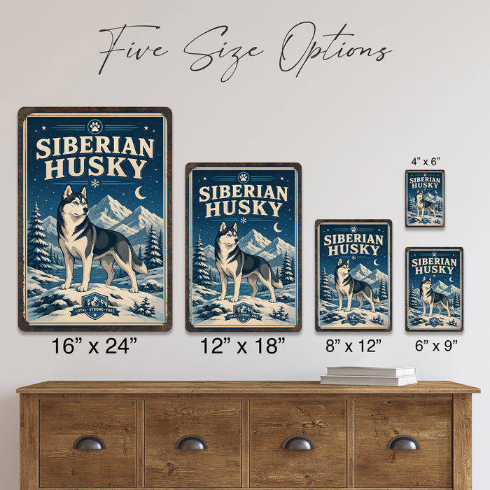 Siberian Husky metal sign with vintage breed portrait style Siberian Husky
