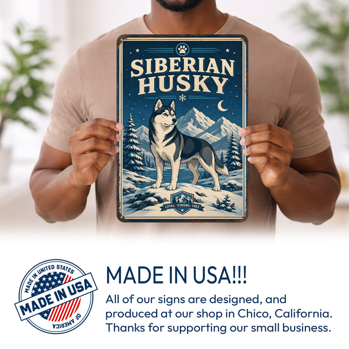 Siberian Husky metal sign with vintage breed portrait style Siberian Husky