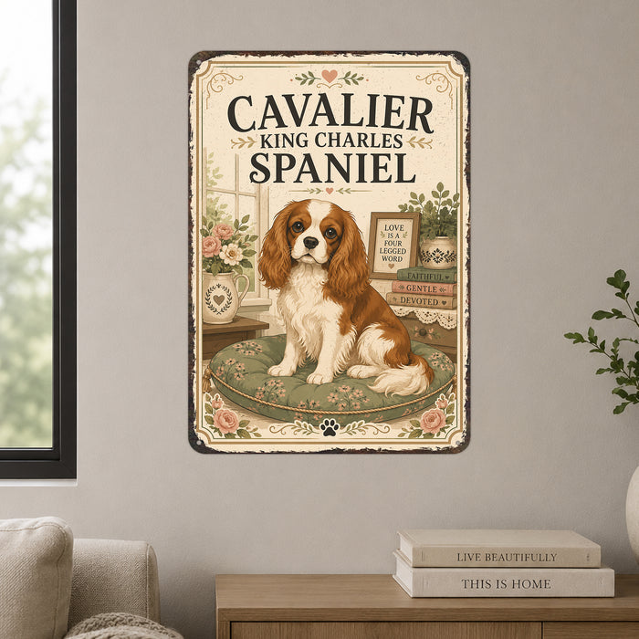 Cavalier King Charles Spaniel metal sign with vintage breed portrait style Cavalier King Charles Spaniel