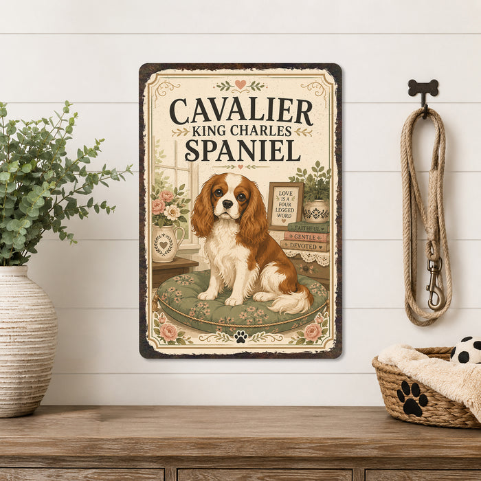 Cavalier King Charles Spaniel metal sign with vintage breed portrait style Cavalier King Charles Spaniel