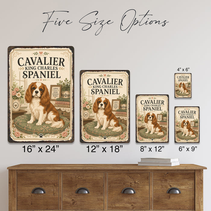 Cavalier King Charles Spaniel metal sign with vintage breed portrait style Cavalier King Charles Spaniel