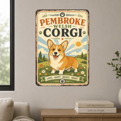Pembroke Welsh Corgi metal sign with vintage breed portrait style Pembroke Welsh Corgi