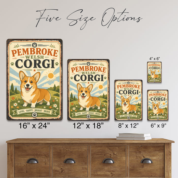 Pembroke Welsh Corgi metal sign with vintage breed portrait style Pembroke Welsh Corgi