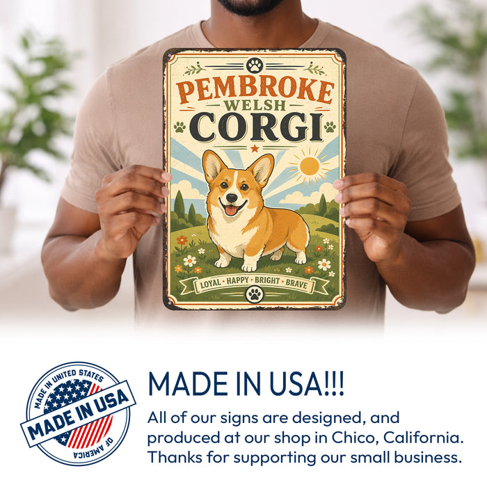 Pembroke Welsh Corgi metal sign with vintage breed portrait style Pembroke Welsh Corgi