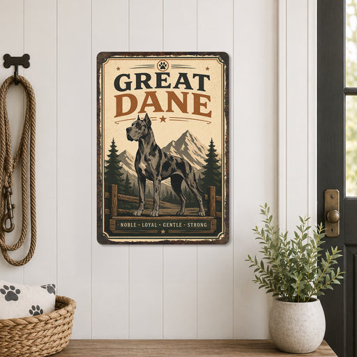 Great Dane metal sign with vintage breed portrait style Great Dane