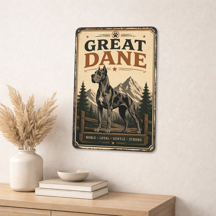 Great Dane metal sign with vintage breed portrait style Great Dane