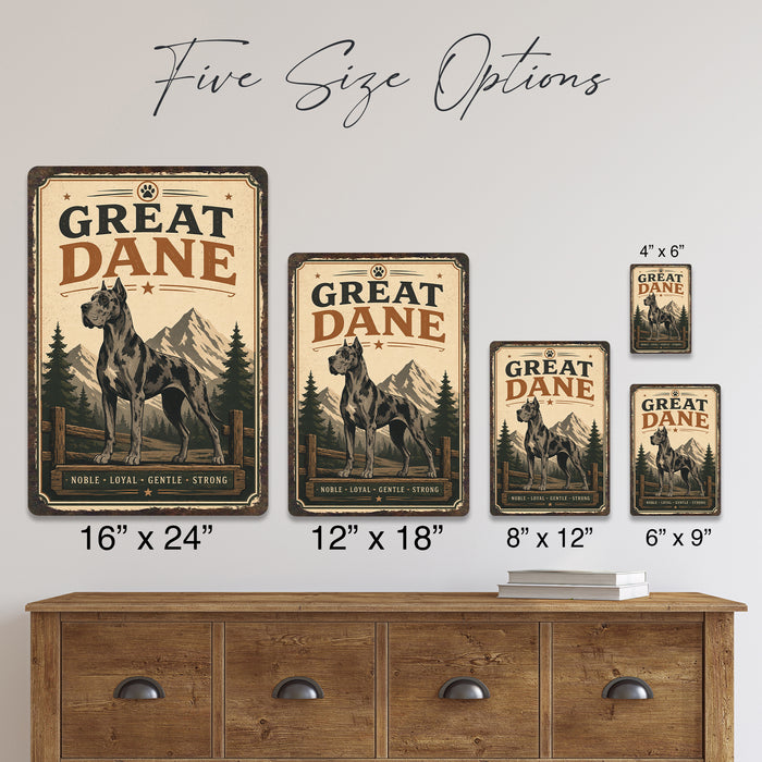 Great Dane metal sign with vintage breed portrait style Great Dane