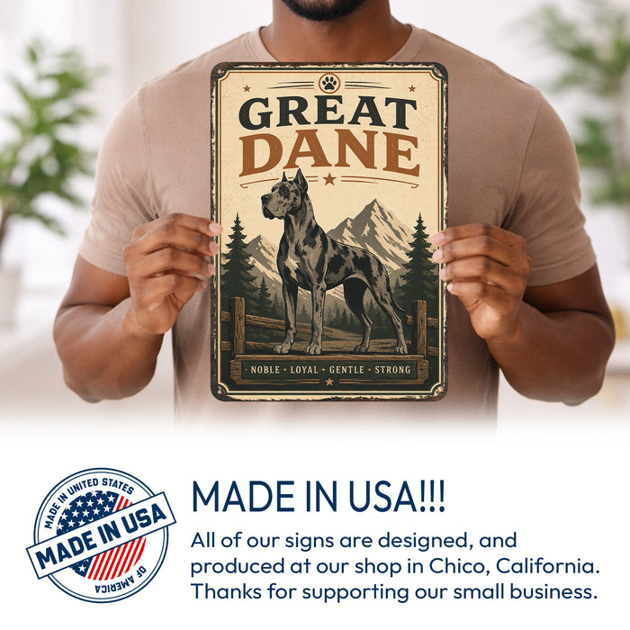Great Dane metal sign with vintage breed portrait style Great Dane
