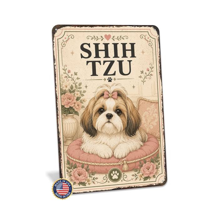 Shih Tzu metal sign with vintage breed portrait style Shih Tzu