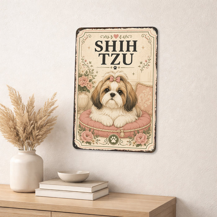 Shih Tzu metal sign with vintage breed portrait style Shih Tzu