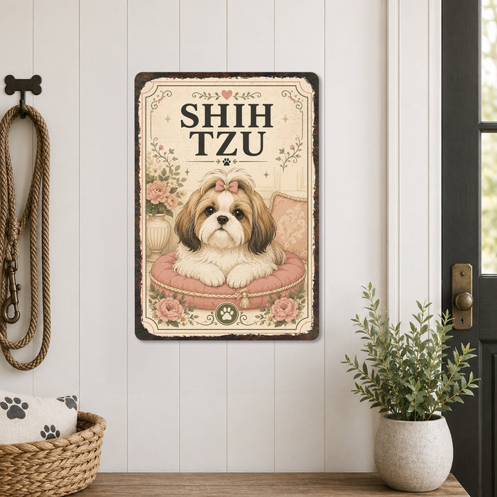 Shih Tzu metal sign with vintage breed portrait style Shih Tzu